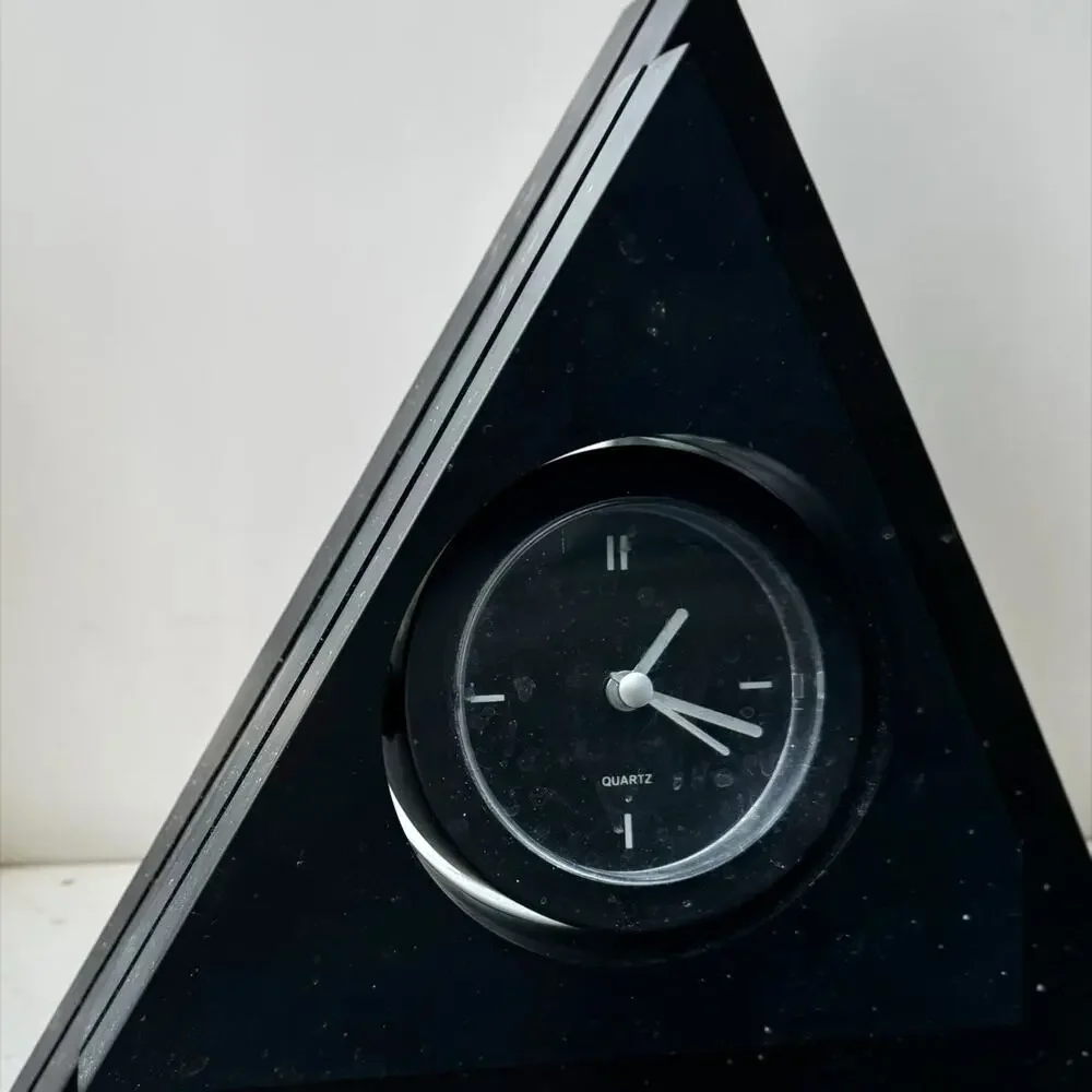 Vintage Triangle Desk Clock Black Geometric Shelf Clock Quartz Minimalist Decor